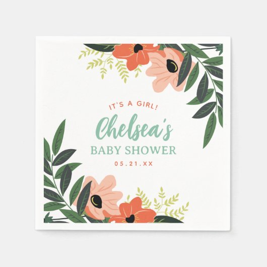 Tropisch bloemig gepersonaliseerd Baby shower Servet (Voorkant)
