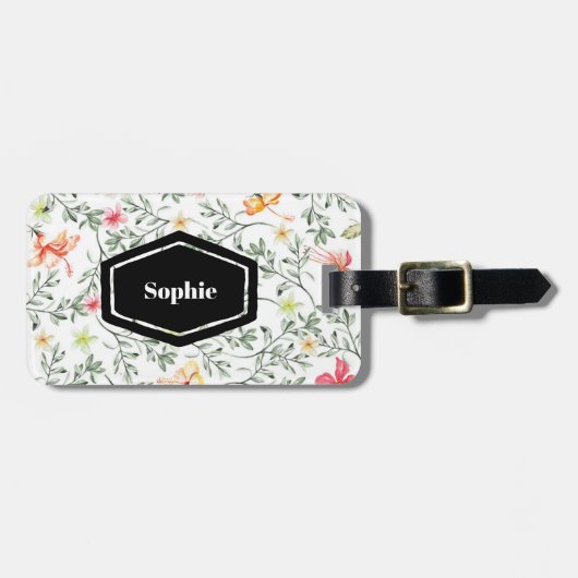 Tropisch bloemig gepersonaliseerd Bagagelabel (Voorkant horizontaal)