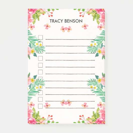 Tropisch bloemig gepersonaliseerd takenlijstje post-it® notes (Voorkant)