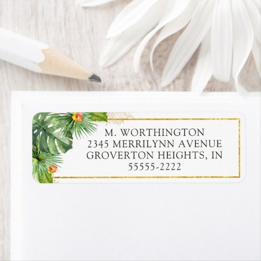 Tropisch Bloemig Goud Met Waterverf Bladwerk Etiket (Insitu)