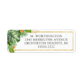 Tropisch Bloemig Goud Met Waterverf Bladwerk Etiket (Voorkant)