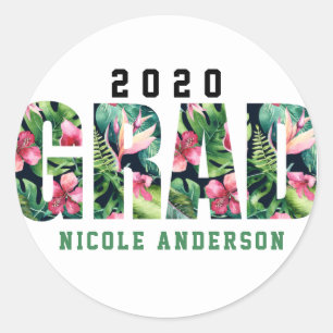 Tropisch Bloemig Hibiscus Hawaïaans AFSTU Afstuder Ronde Sticker