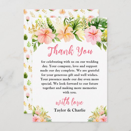 Tropisch Bloemig Jungle Trouwfeest Bedankkaart (Voorkant / Achterkant)