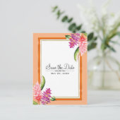 Tropisch bloemig koraal oranje & goud save the dat aankondigingskaart (Staand voorkant)