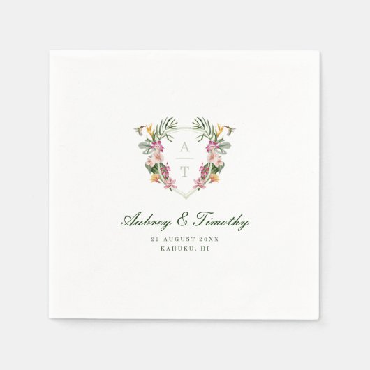 Tropisch Bloemig Monogram Trouwen Servet (Voorkant)