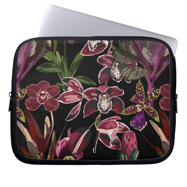 Tropisch bloemig naadloos patroon met orchideeën. laptop sleeve (Voorkant)