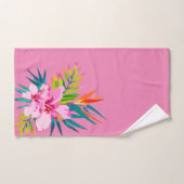 Tropisch Bloemig Roze Groenblauw Bad Handdoek (Handdoek)