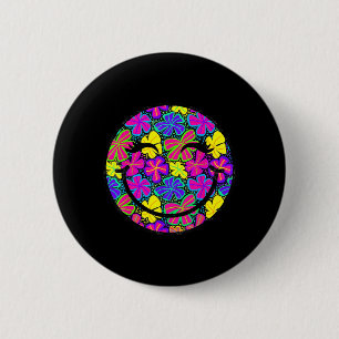 Tropisch Bloemig Schattig Glimlachend Gezicht Zome Ronde Button 5,7 Cm