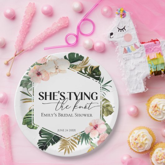 Tropisch Bloemig Ze gaat trouwen Bruidsfeest Papieren Bordje (Feest)