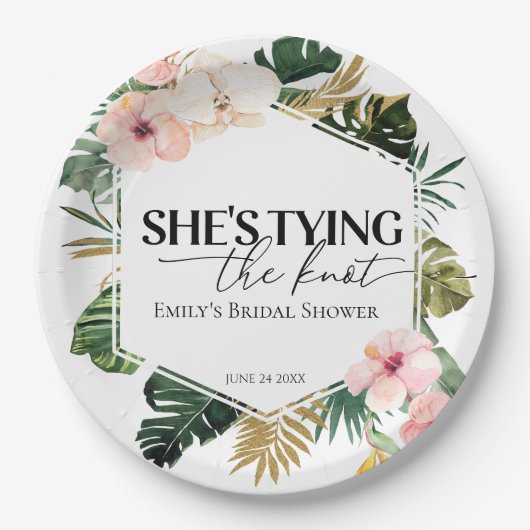Tropisch Bloemig Ze gaat trouwen Bruidsfeest Papieren Bordje (Voorkant)