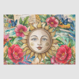 Tropisch Bloemig Zon Gezicht Decoupage Tissuepapier