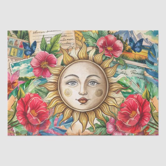 Tropisch Bloemig Zon Gezicht Decoupage Tissuepapier (Voorkant)