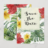 Tropisch Bloemige Aloha Save Datum Aankondigingskaart (Voorkant / Achterkant)