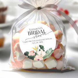 Tropisch bloemige bruidsdouche bedankt sticker