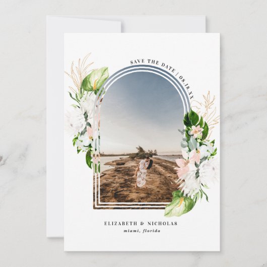 Tropisch Bloemmotief | Boho Save the Date (Voorkant)