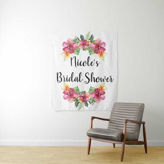 Tropisch bloemmotief Hibiscus Botanisch Luau Achte Wandkleed (In situ)