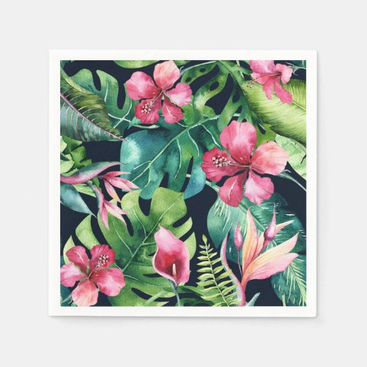 Tropisch Bloemmotief Hibiscus & Palmbladeren Hawaï Servetten (Voorkant)