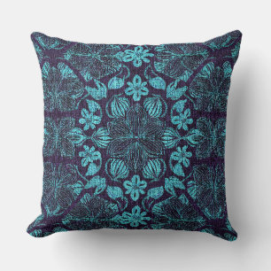 tropisch bloemmotief in blauw kussen
