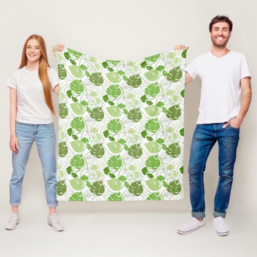 Tropisch bloemmotief in groen fleece deken (In situ)