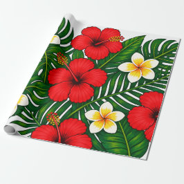 Tropisch bloemmotief met Hibiscus en Plumeria Cadeaupapier