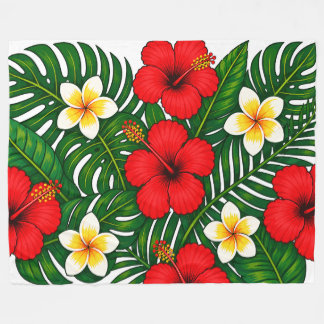 Tropisch bloemmotief met Hibiscus en Plumeria Fleece Deken