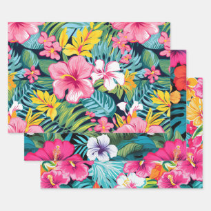 Tropisch bloemmotief met hibiscus en plumeria inpakpapier vel