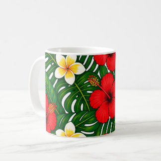 Tropisch bloemmotief met Hibiscus en Plumeria Koffiemok