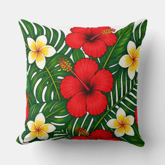 Tropisch bloemmotief met Hibiscus en Plumeria Kussen