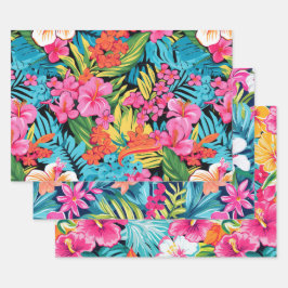 Tropisch bloemmotief met hibiscus en plumeria ontw inpakpapier vel