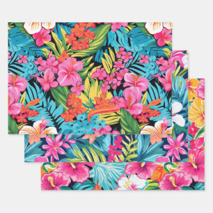 Tropisch bloemmotief met hibiscus en plumeria ontw inpakpapier vel