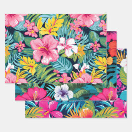 Tropisch bloemmotief met hibiscus en plumeria ontw inpakpapier vel