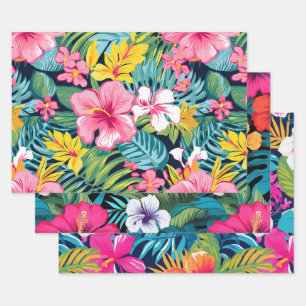 Tropisch bloemmotief met hibiscus en plumeria ontw inpakpapier vel