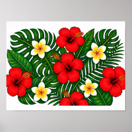 Tropisch bloemmotief met Hibiscus en Plumeria Poster