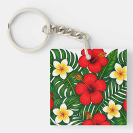 Tropisch bloemmotief met Hibiscus en Plumeria Sleutelhanger