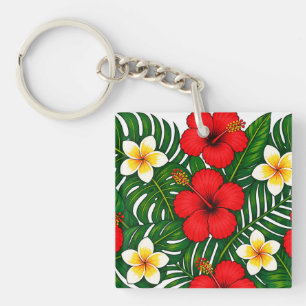 Tropisch bloemmotief met Hibiscus en Plumeria Sleutelhanger