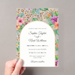 Tropisch Bloemmotief met Luipaardprint Acryl Uitnodigingen
