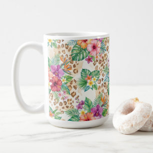 Tropisch Bloemmotief met Luipaardprint Koffiemok