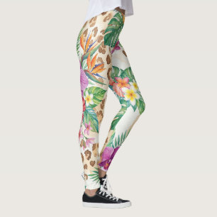 Tropisch Bloemmotief met Luipaardprint Leggings