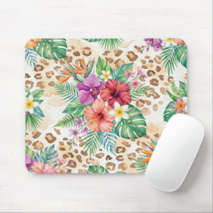 Tropisch Bloemmotief met Luipaardprint Muismat