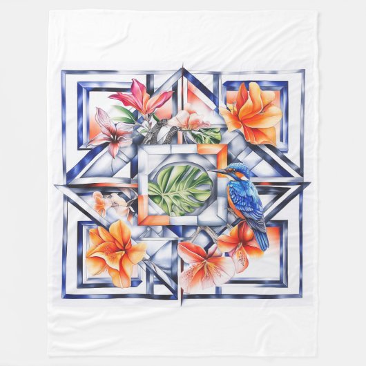 Tropisch bloemmotief met vogel fleece deken (Voorkant)