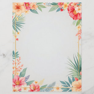 Tropisch bloemmotief op blauw briefpapier briefhoofd