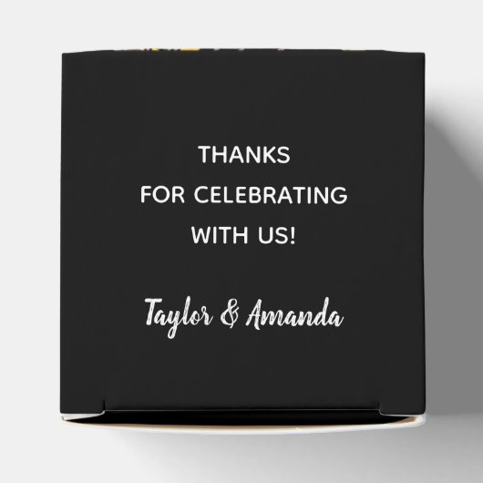 Tropisch bloemmotief op zwart vierkant hart bedankdoosjes (Bovenkant)