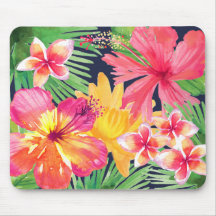 Tropisch bloemmotief Roze Hibiscus Plumeria Marine