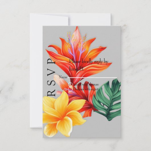 Tropisch bloemmotief  RSVP kaartje (Voorkant)