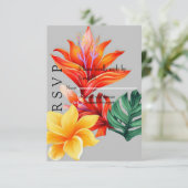 Tropisch bloemmotief RSVP kaartje (Staand voorkant)