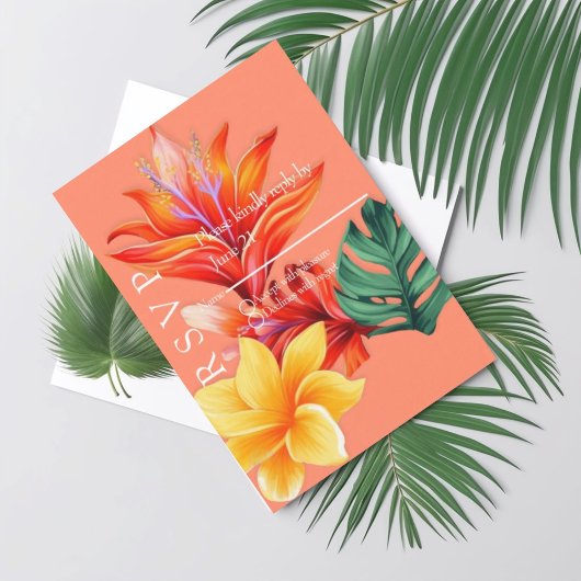 Tropisch bloemmotief RSVP kaartje