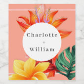 Tropisch bloemmotief  wijn etiket (Enkel label)