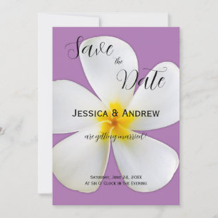 Tropisch Bloemmotief, Witte Plumeria, Lavendel, Tr Save The Date