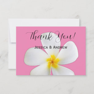 Tropisch Bloemmotief, Witte Plumeria op Roze, Trou Bedankkaart