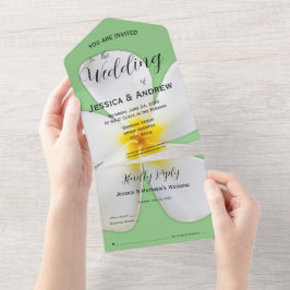 Tropisch bloemmotief, Witte Plumeria op Salie, Tro All In One Uitnodiging